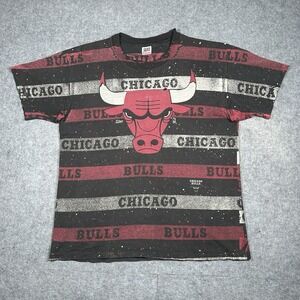 Vintage 1992 Chicago Bulls T‎ Shirt Mens XXL 2XL Black All Over Print NBA Salem